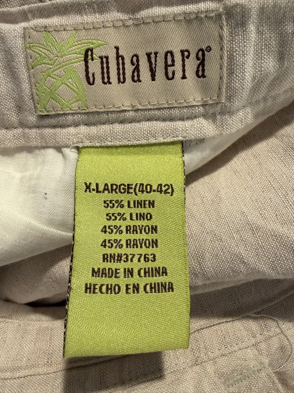 Cubavera Men's Linen Blend Drawstring Beach Pants Beige Khaki Size XL 40-42